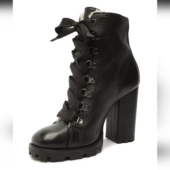 New Schutz Zara fur lined Winter black Leather Ankle Boots high block heels 7 B - Picture 10 of 12